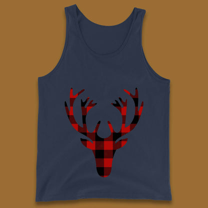 merry christmas buffalo plaid deer head tank top