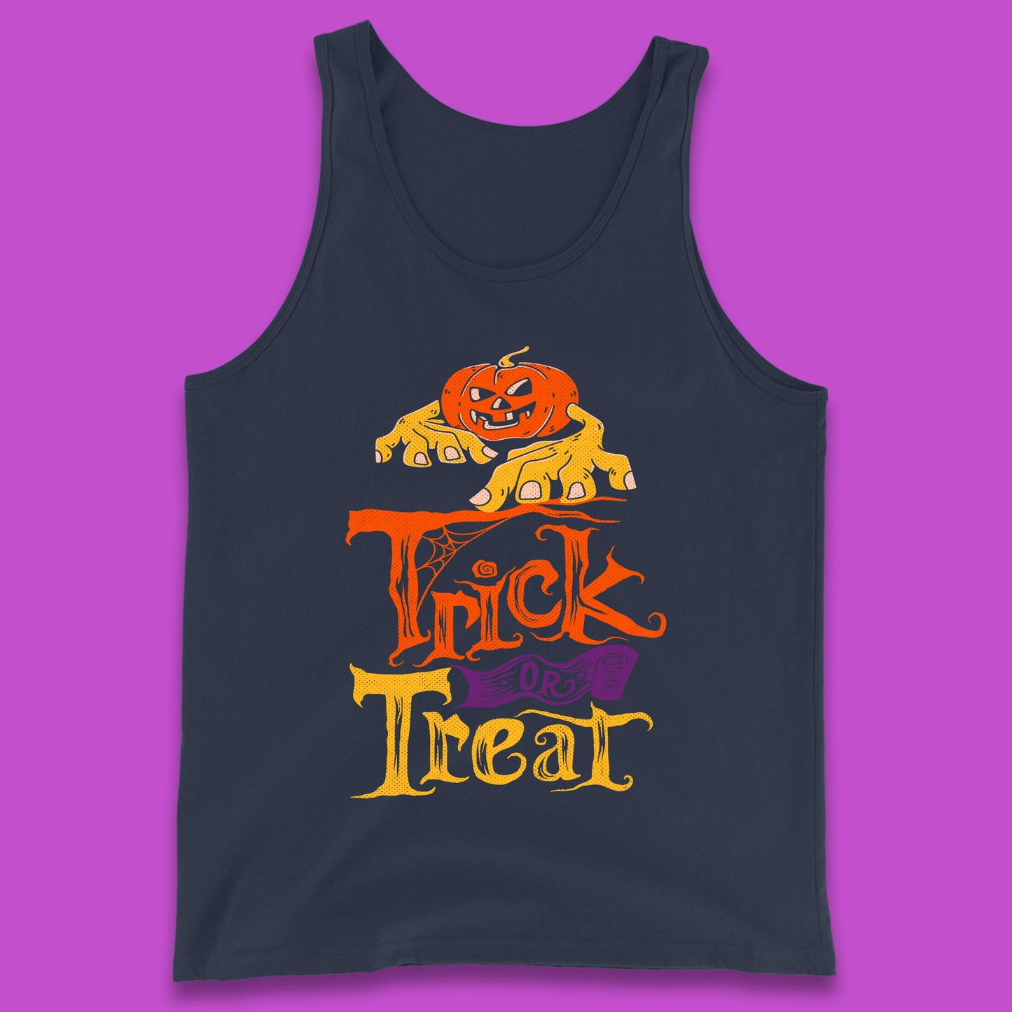Halloween Trick Or Treat Horror Scary Evil Pumpkin With Zombie Hands Tank Top