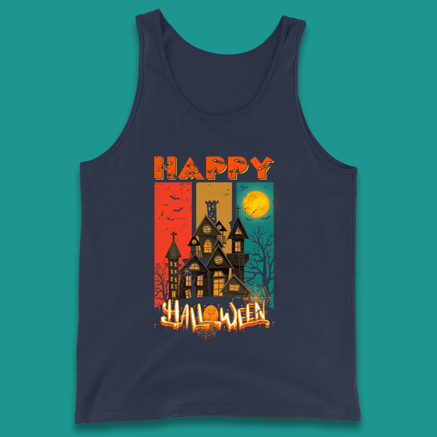Happy Halloween Vintage Style Horror Scary Haunted House Tank Top