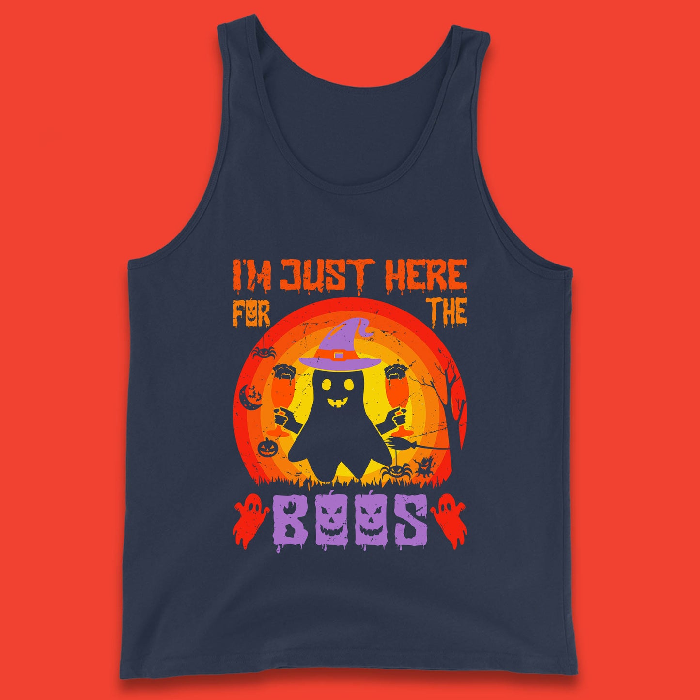 I'm Just Here For The Boos Halloween Boo Ghost Witch Hat Horror Scary Tank Top