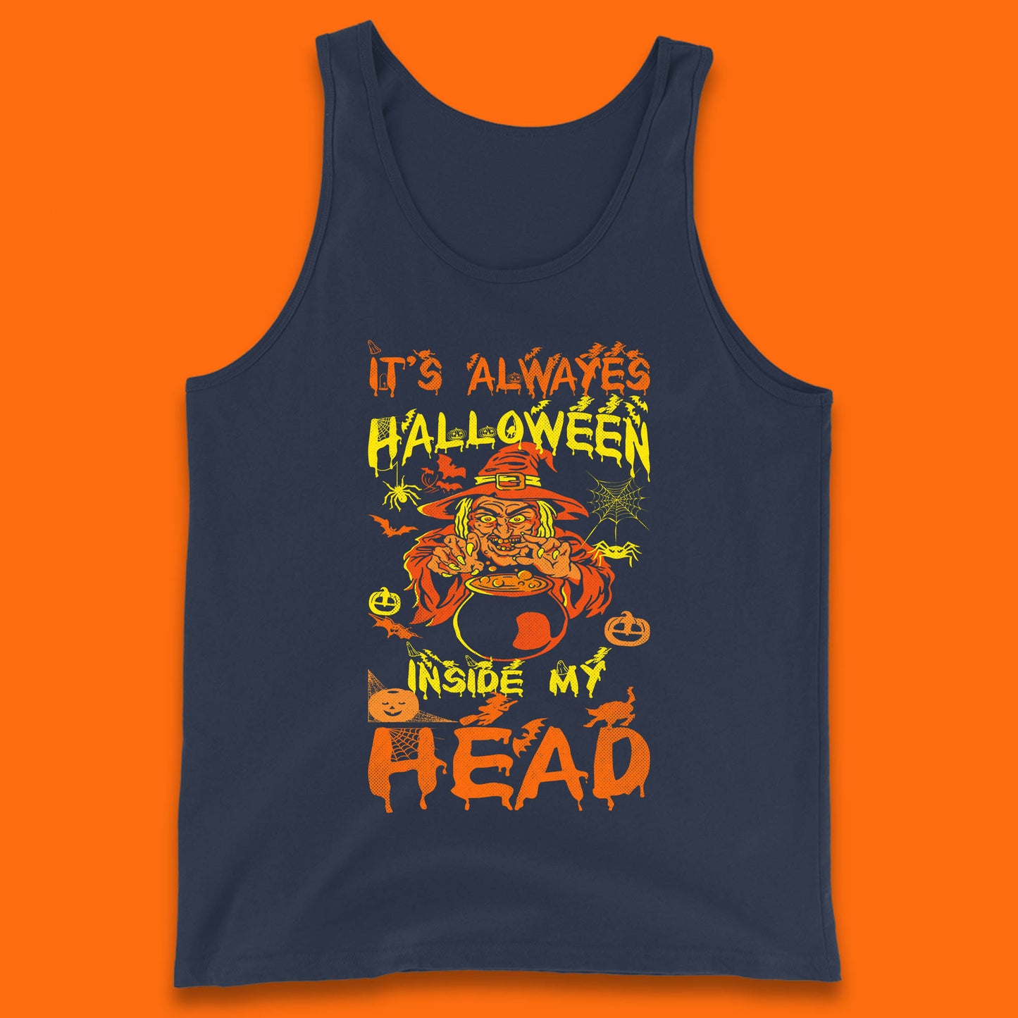 It's Always Halloween Inside My Head Witch Cooking A Magic Potion In The Cauldron (Stew Pot) Halloween Tank Top