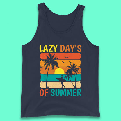 Lazy Days Of Summer Vintage Retro Sunset Surfer Beach Palm Trees Tank Top