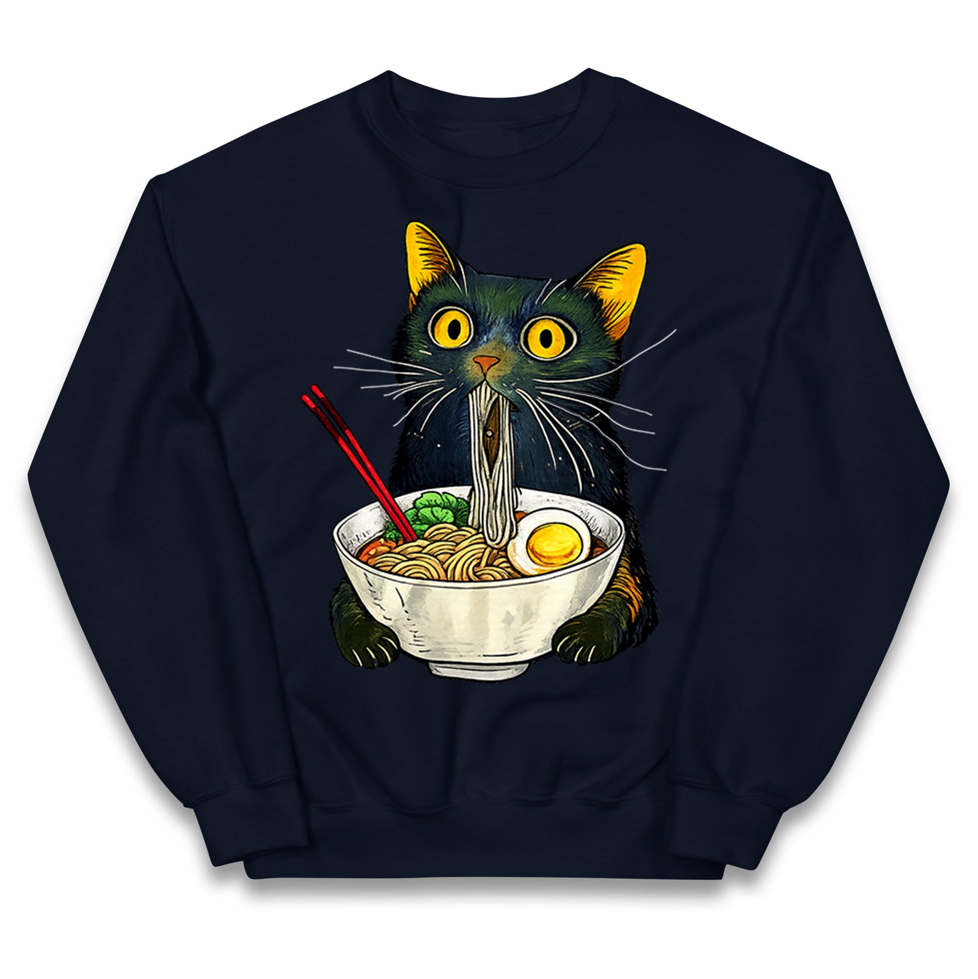 Ramen Noodle Black Cat Foodie Lover Meme Kids Jumper