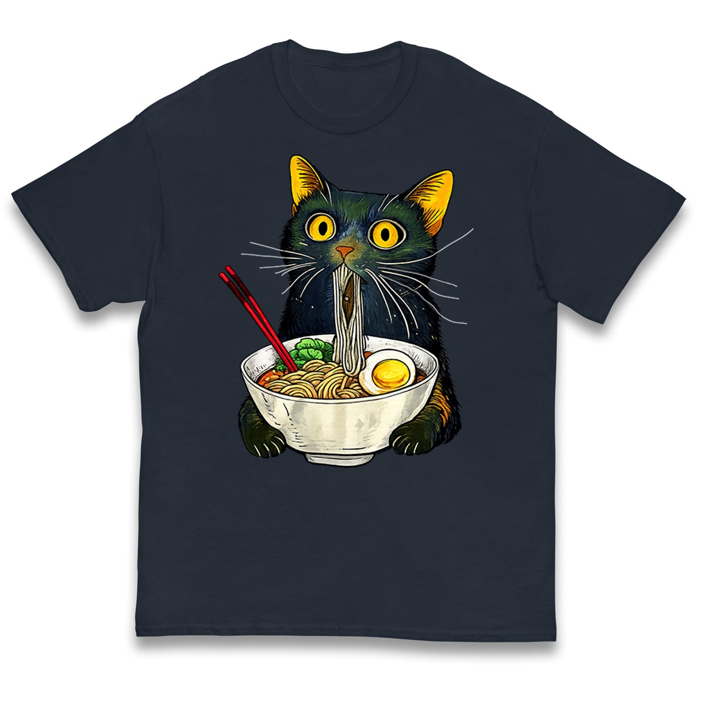 Ramen Noodle Black Cat Foodie Lover Meme Kids T Shirt
