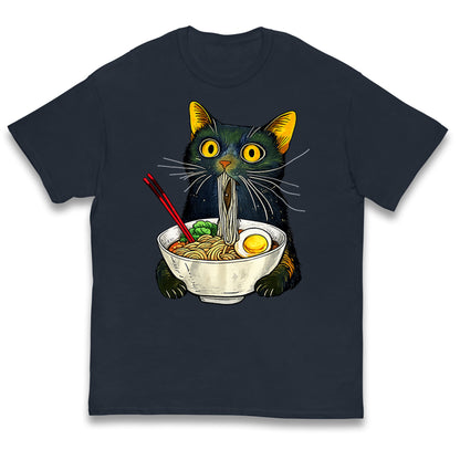 Ramen Noodle Black Cat Foodie Lover Meme Kids T Shirt