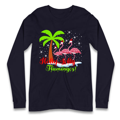 Holly Jolly Flamingos Christmas Long Sleeve T Shirt