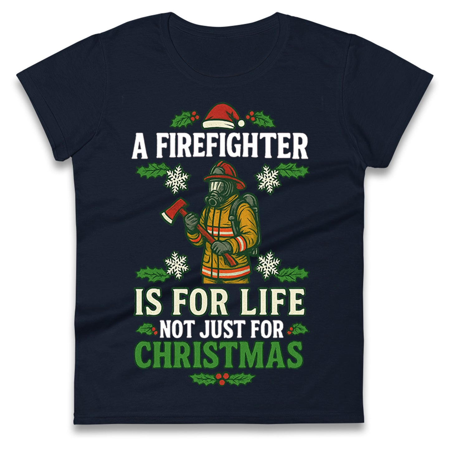 Firefighter Christmas Ladies T Shirt