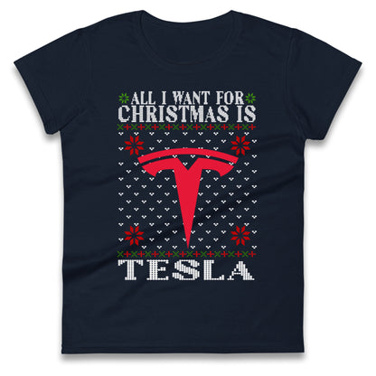 tesla christmas womens t shirt