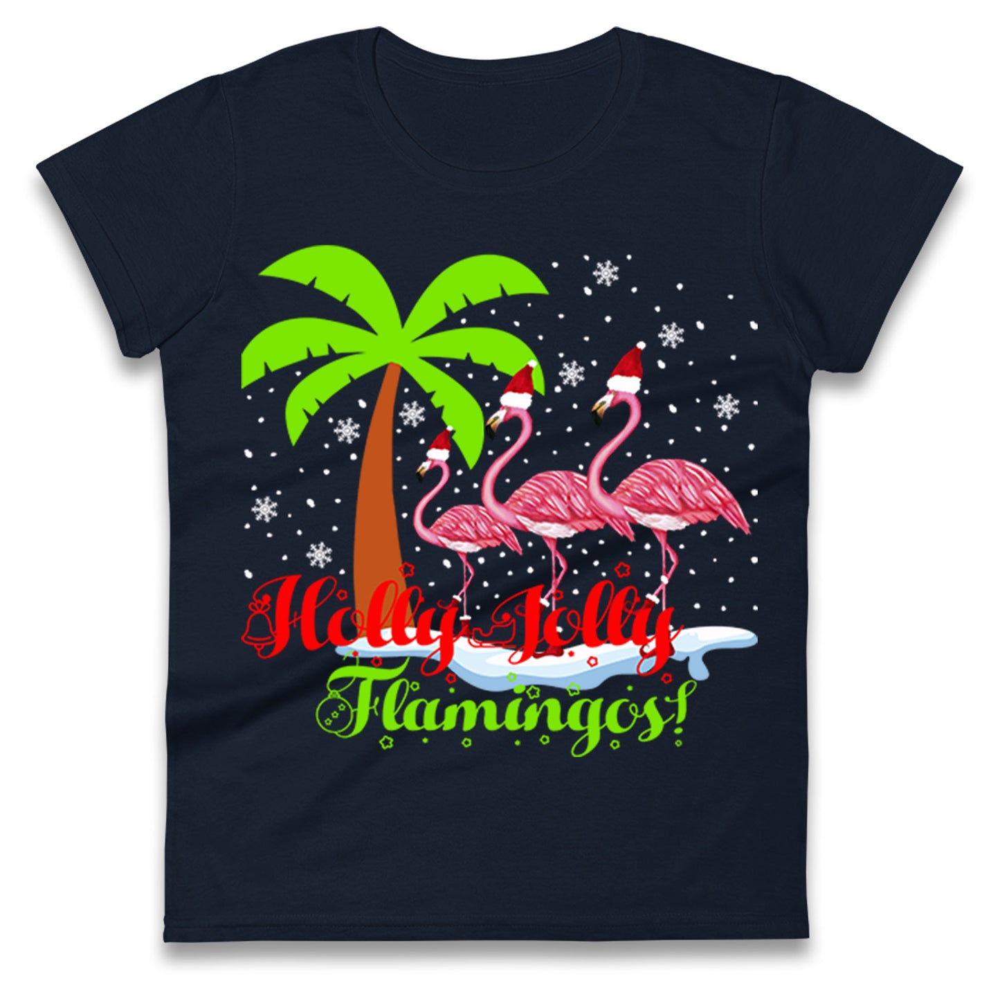 Holly Jolly Flamingos Christmas Womens t shirt