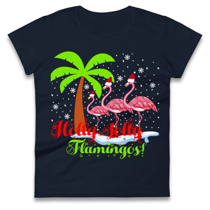 Holly Jolly Flamingos Christmas Womens t shirt
