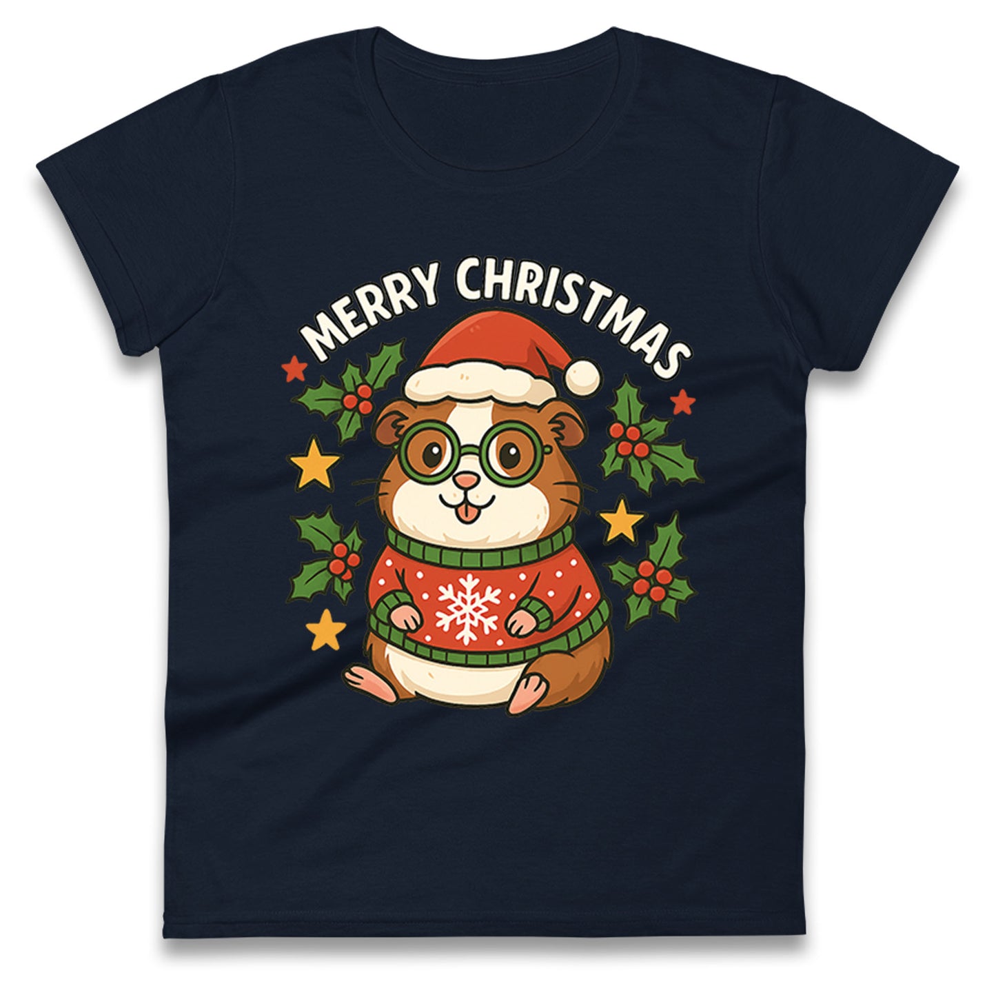 Guinea Pig Christmas Ladies T Shirt