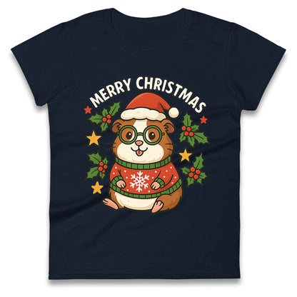 Guinea Pig Christmas Ladies T Shirt