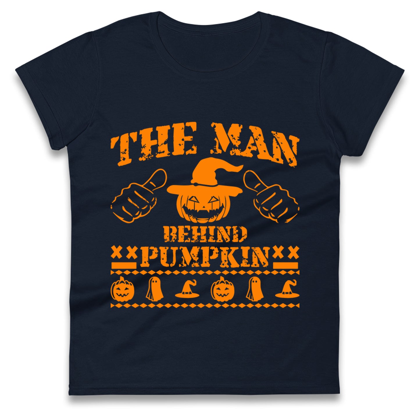 The Man Behind Pumpkin Halloween Womens t shirt