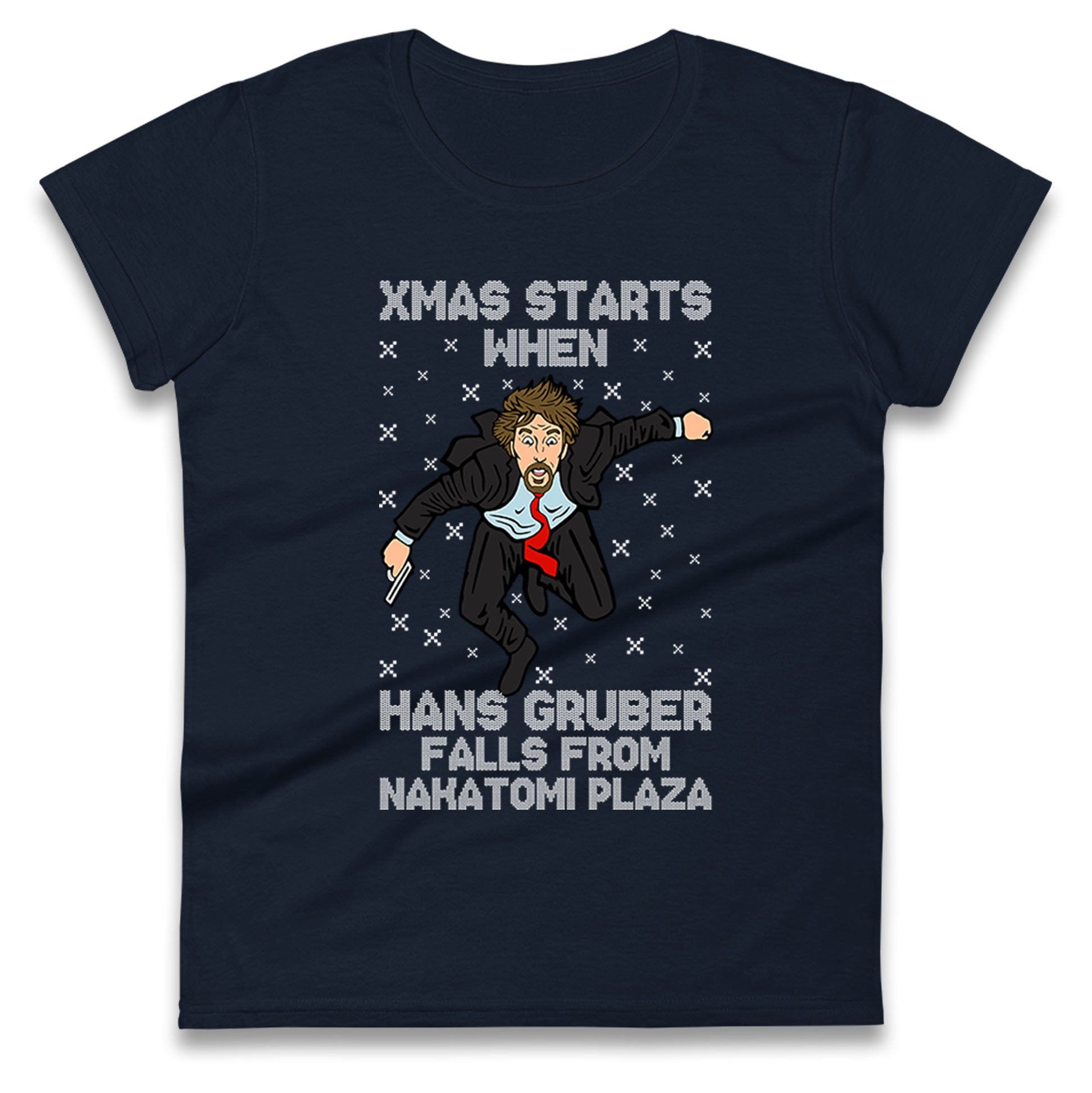 hans gruber falling womens t shirt