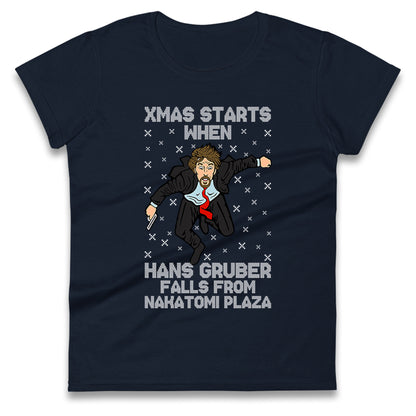 hans gruber falling womens t shirt