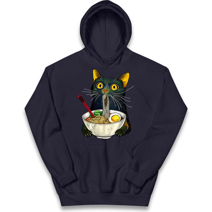 Ramen Noodle Black Cat Foodie Lover Meme Kids Hoodie