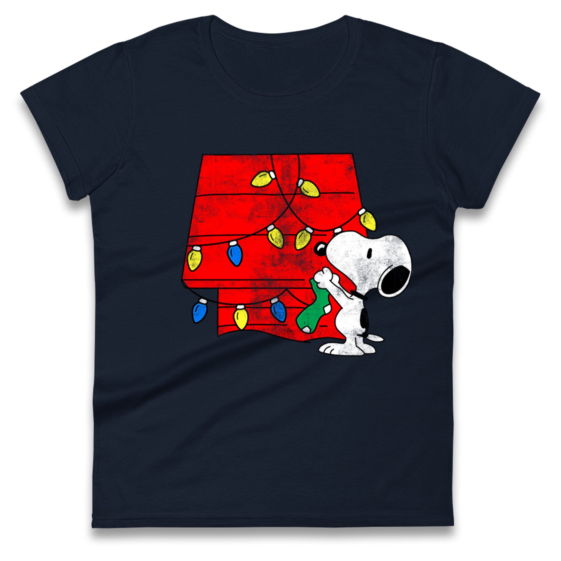 snoopy lighting house christmas womens top