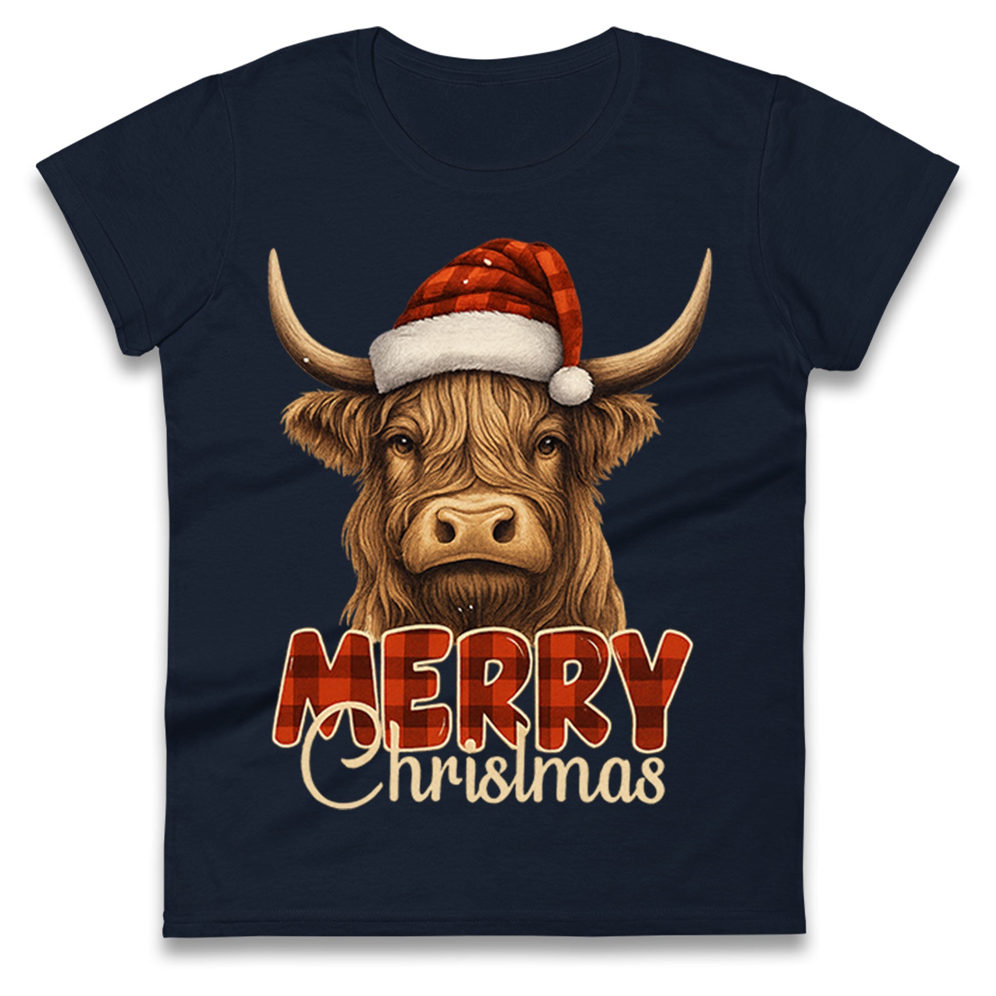 Highland Cow Christmas Ladies T Shirt 