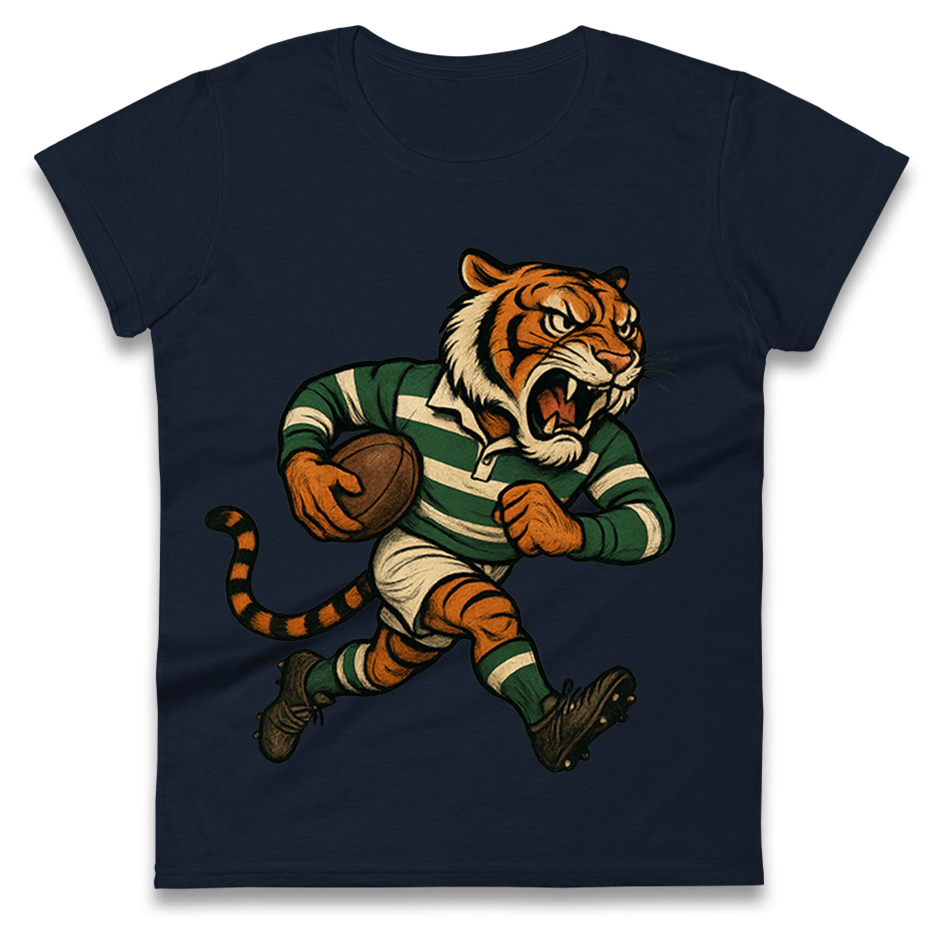 Retro Leicester Tigers Rugby Union Ladies T Shirt