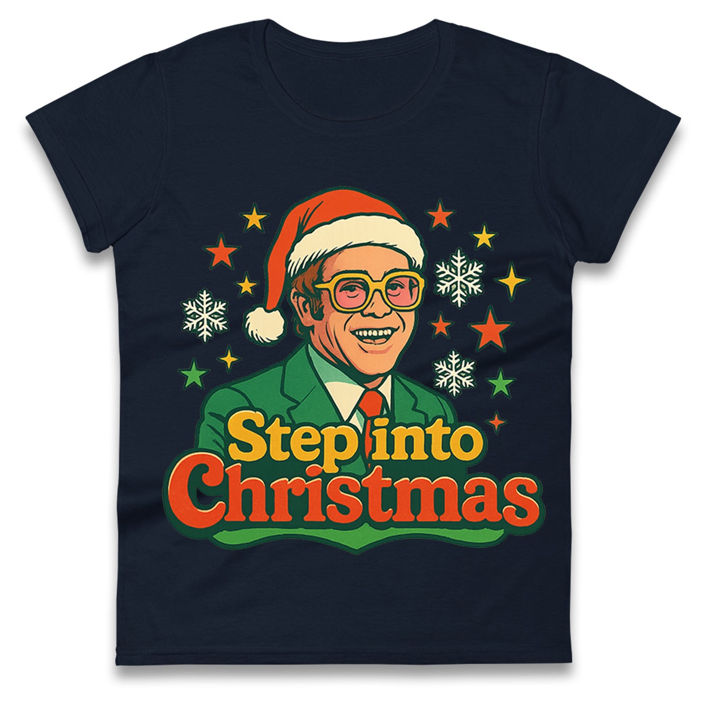 Elton John Christmas Ladies T Shirt 