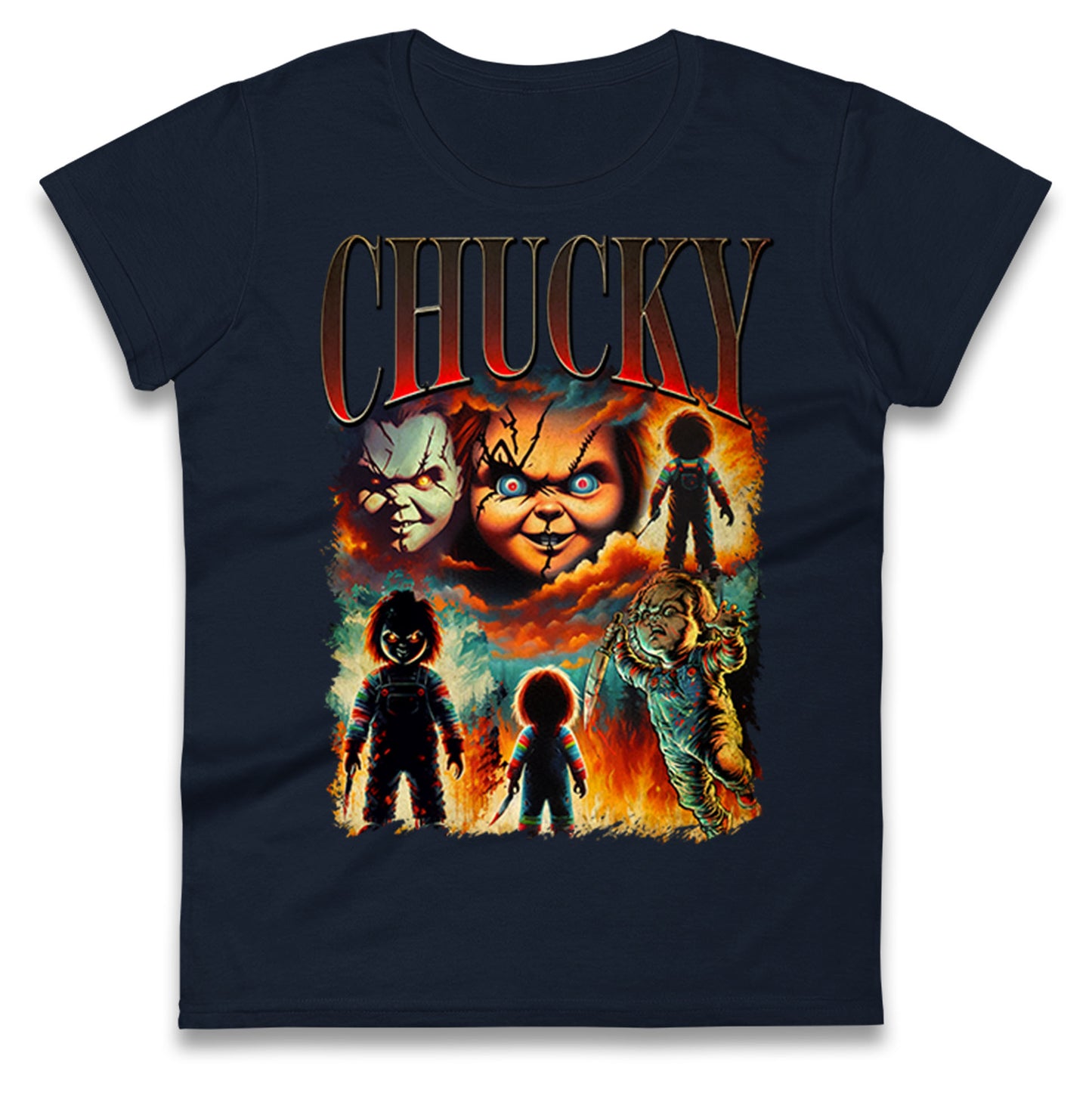 Chucky Doll Halloween Bootleg Womens T Shirt