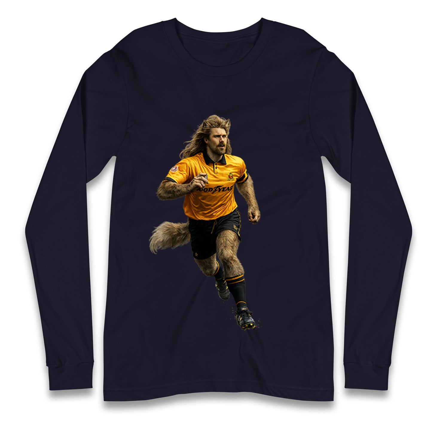 Retro The Wolf Wolves Football Longsleeve T Shirt