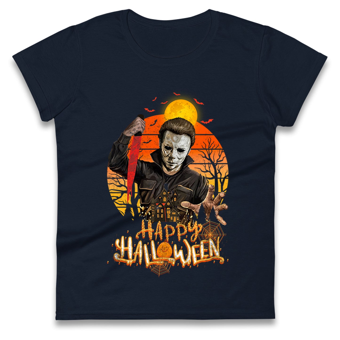 Michael Myers Happy Halloween Womens t shirt