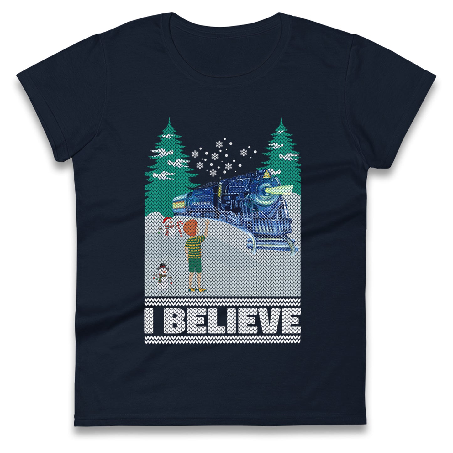 I Beleive Polar Express Christmas Womens t shirt