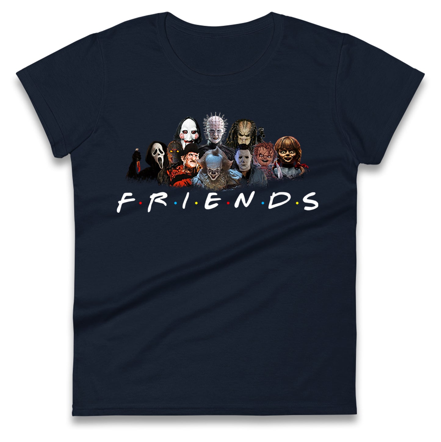 Horror Characters Friends Halloween Womens t shirts