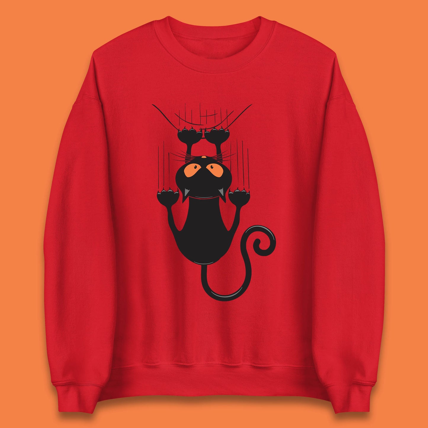 Black Cat Cartoon Scratching Climbing Wall Halloween Horror Scary Black Cat Spooky Season Unisex Sweatshirt