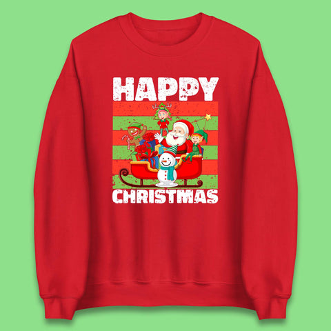 Merry Christmas Santa Claus Snowman Gingerbread Elf On Sleigh Xmas Ride Unisex Sweatshirt