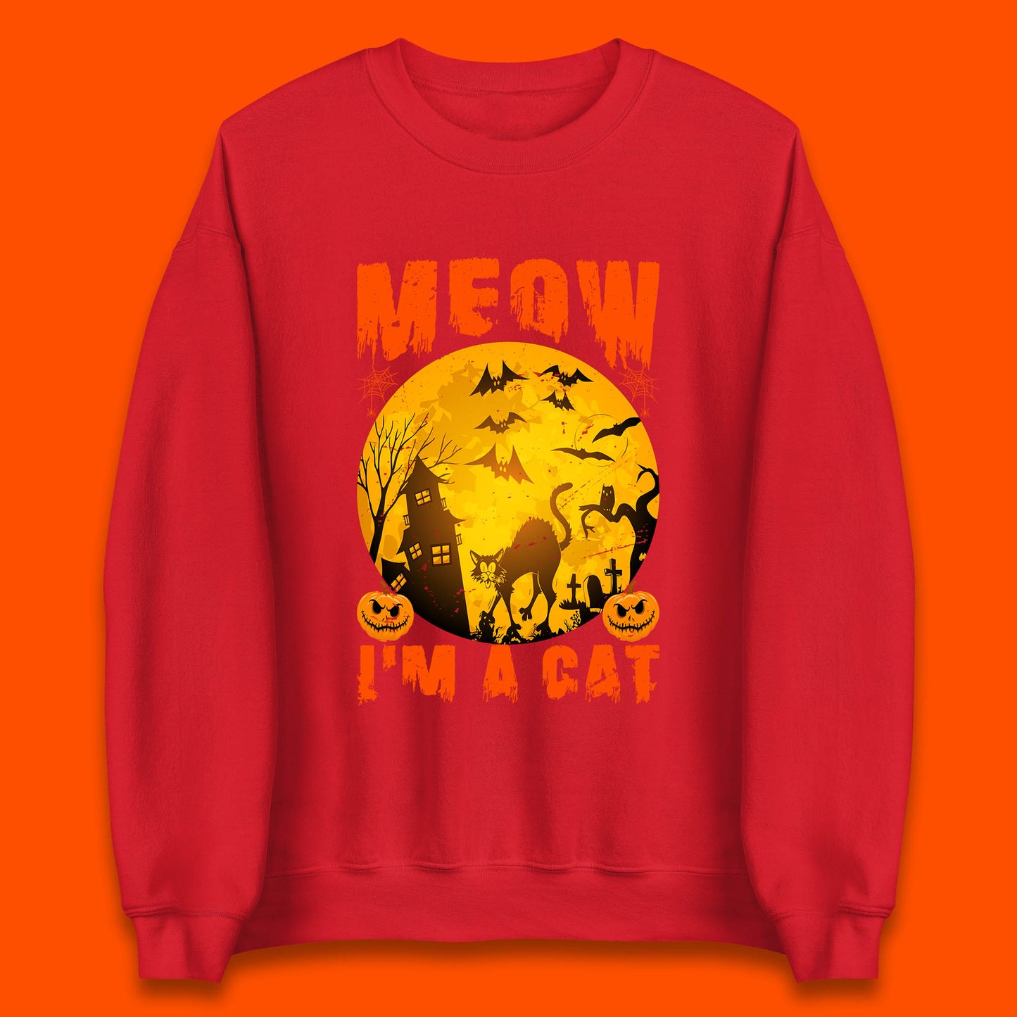 Meow I'm A Cat Halloween Black Cat Horror Scary Haunted House Unisex Sweatshirt