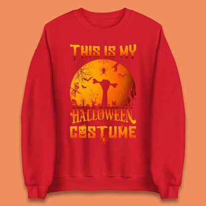 This Is My Halloween Costume Zombie Hand Rising Out Of A Graveyard & Holding Bone In Spooky Night Unisex Sweatshirt
