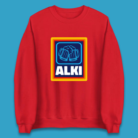 Alki Aldi Drink Pub Beer Joke Funny Parody Novelty Gift Unisex Sweatshirt