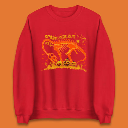 Spooky Saurus Rex Halloween Dinosaur T-Rex Skeleton With Scary Pumpkins Unisex Sweatshirt