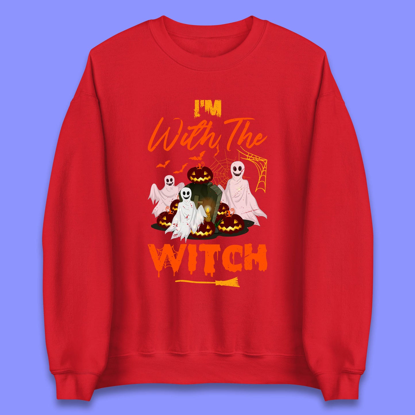 I'm With The Witch Halloween Ghosts With Jack-O-Lantern Horror Pumpkins Unisex Sweatshirt