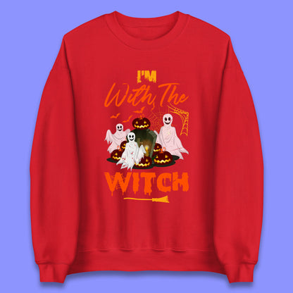 I'm With The Witch Halloween Ghosts With Jack-O-Lantern Horror Pumpkins Unisex Sweatshirt