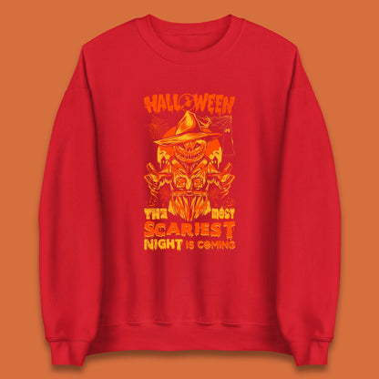 Halloween The Most Scariest Night Is Coming Halloween Scarecrow Jack O Lantern Scary Night Unisex Sweatshirt