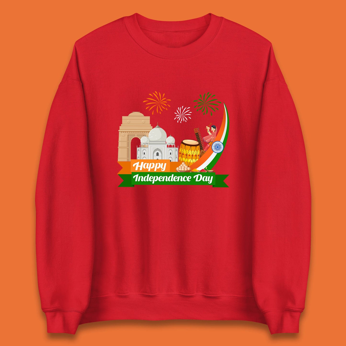 Happy India Independence Day 15th August Patriotic Indian Flag India Architectural Landmarks Unisex Sweatshirt