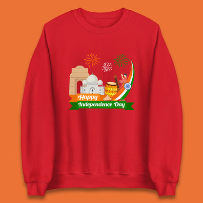 Happy India Independence Day 15th August Patriotic Indian Flag India Architectural Landmarks Unisex Sweatshirt