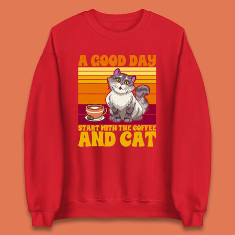 A Good Day Start With The Coffee And Cat Funny Coffee Cats Lovers Unisex Sweatshirt