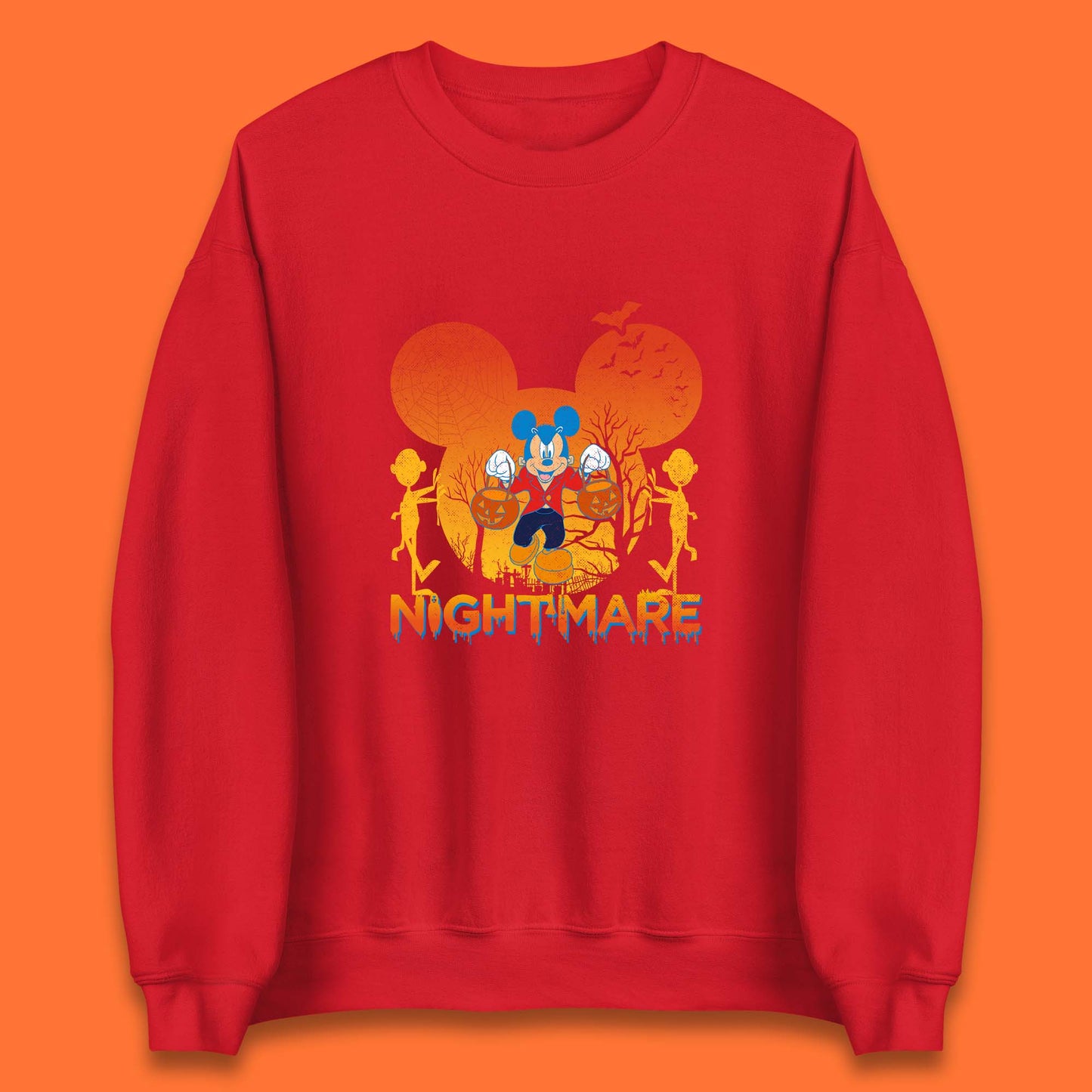 Halloween Nightmare Disney Mickey Mouse Holding Pumpkin Bucket Horror Scary Disneyland Trip Unisex Sweatshirt