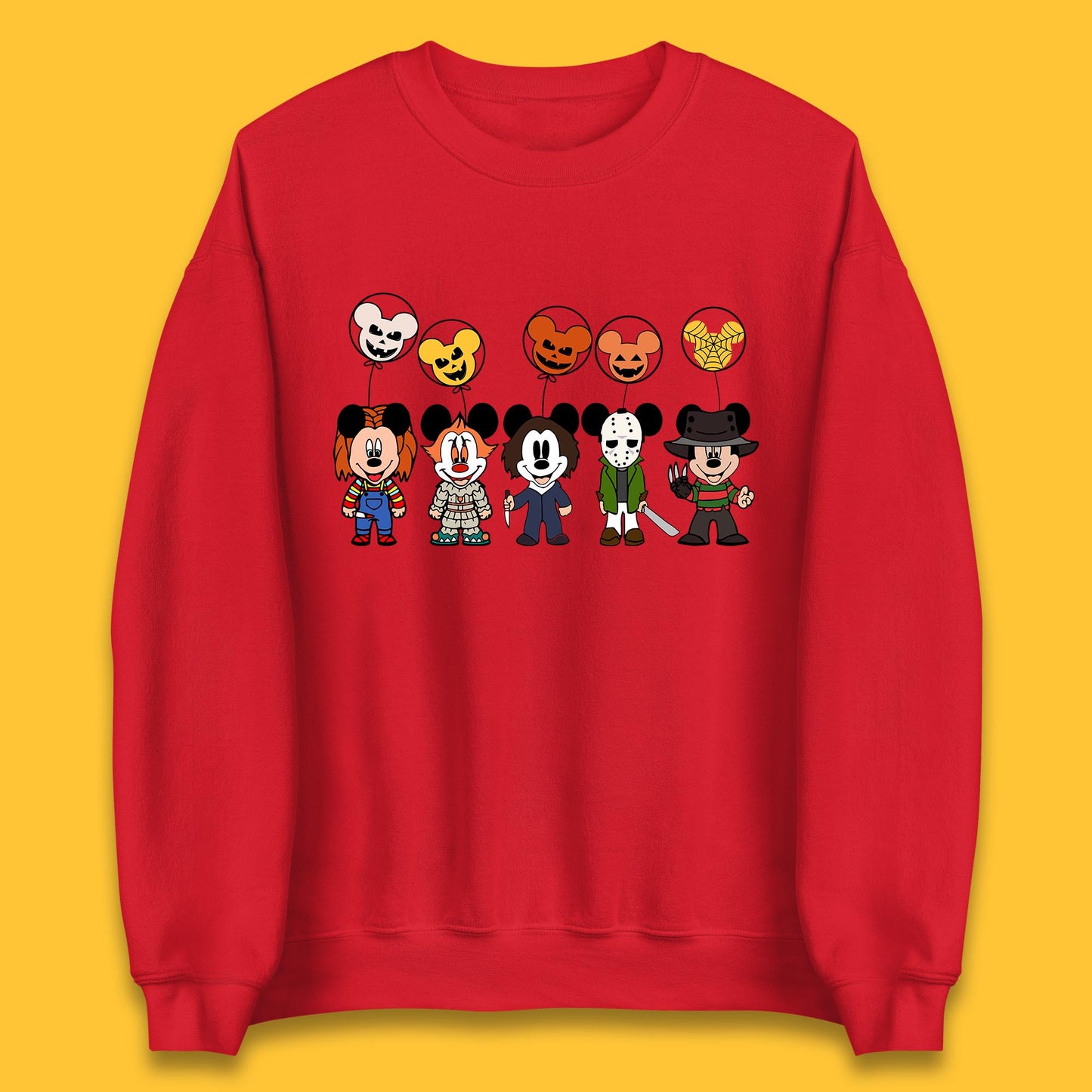 Disney Halloween Friends Horror Movie Characters Mickey Mouse Balloons Unisex Sweatshirt
