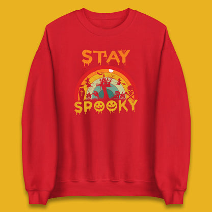 Stay Spooky Vintage Halloween Hunted House Dark Night Full Moon And Flying Bats Unisex Sweatshirt