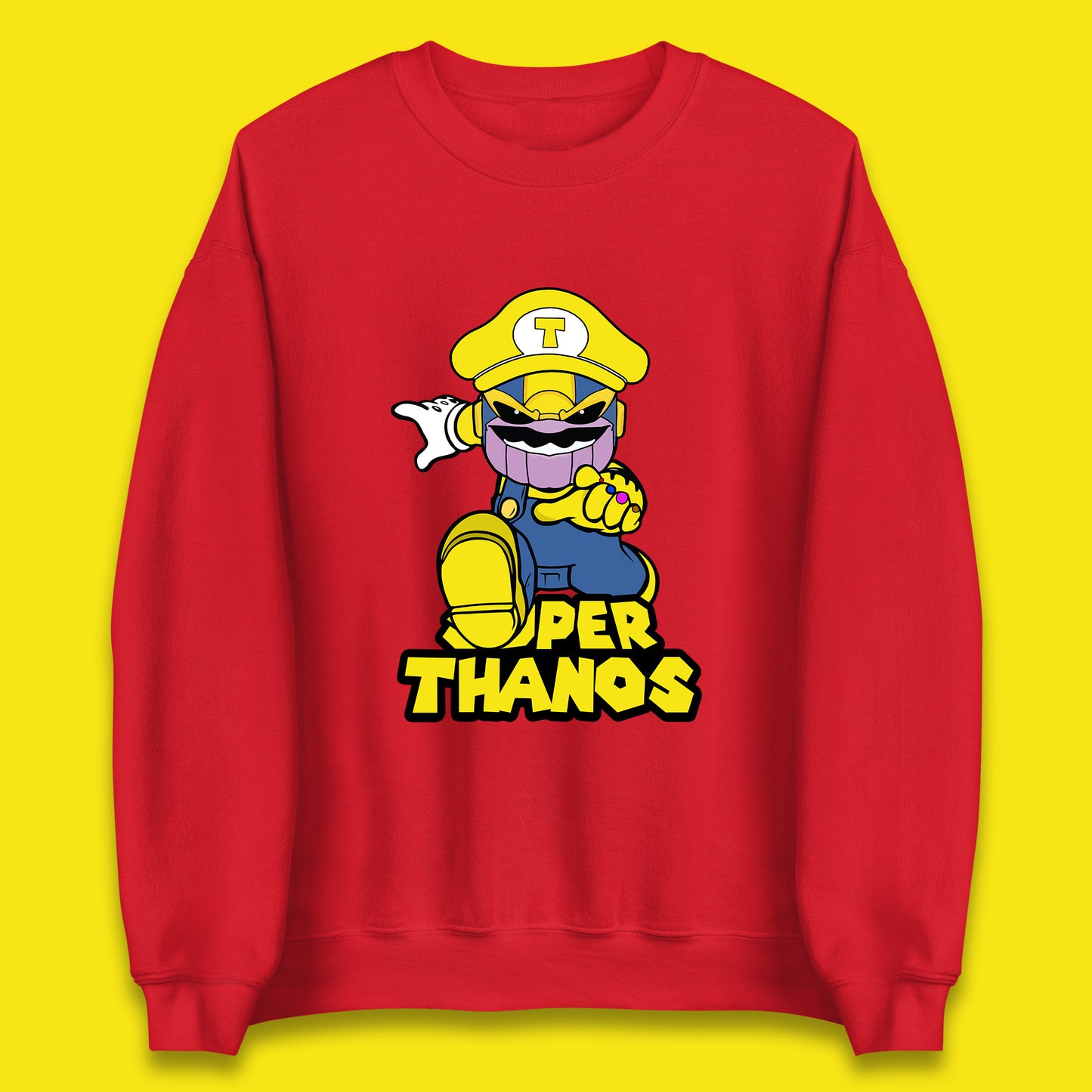 Super Thanos Marvel Infinity Gauntlet Super Mario Spoof Marvel Nintendo Game Series Wario Thanos Fictional Character Unisex Sweatshirt