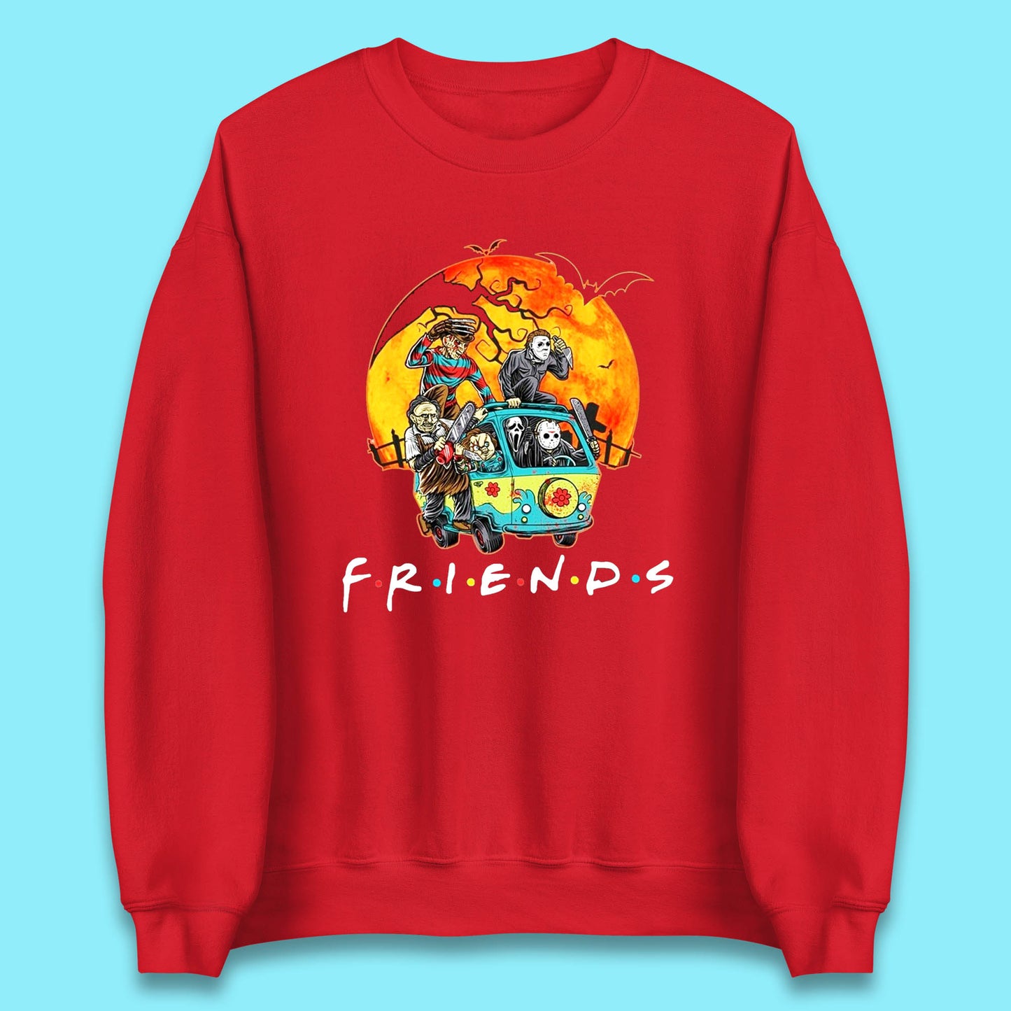 Friends Van Halloween Scooby Doo Mystery Machine Horror Movie Villians Characters Unisex Sweatshirt