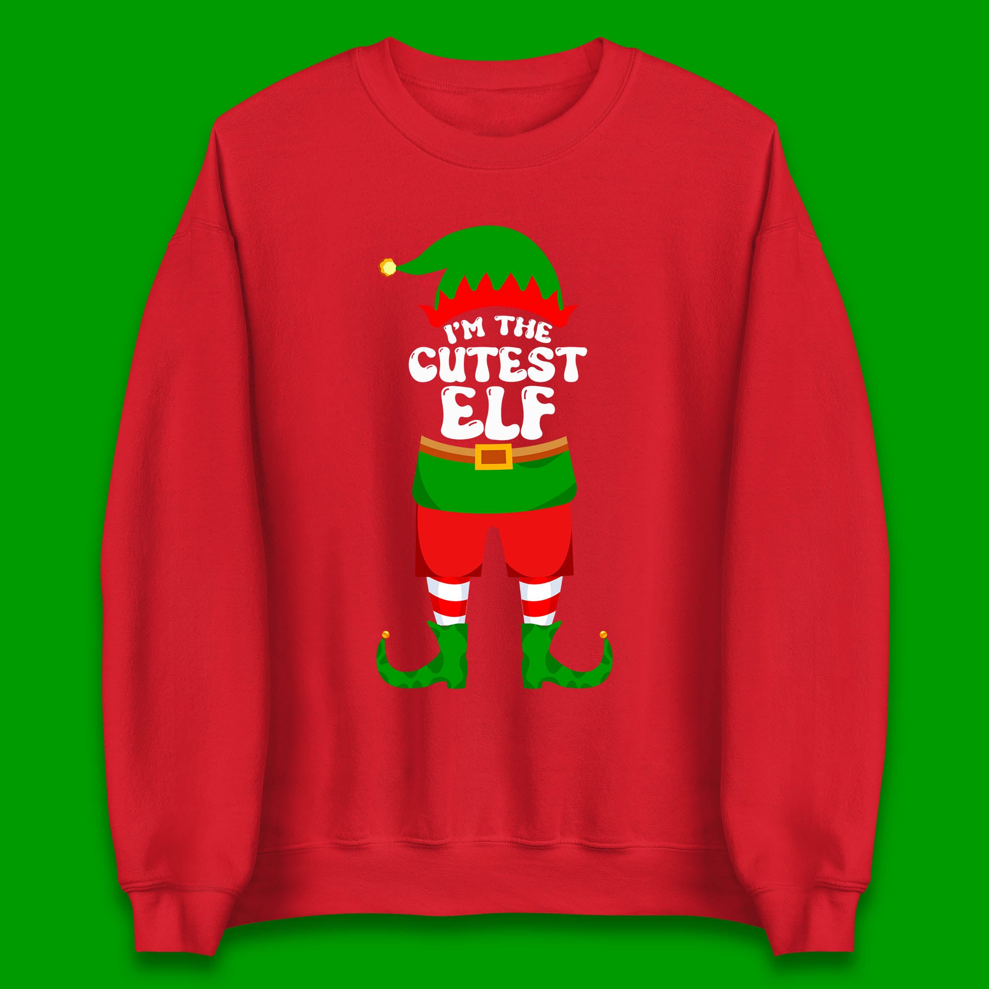 Christmas Character Elf I'm The Cutest Elf Xmas Costume Elf Wear Matching Christmas Unisex Sweatshirt