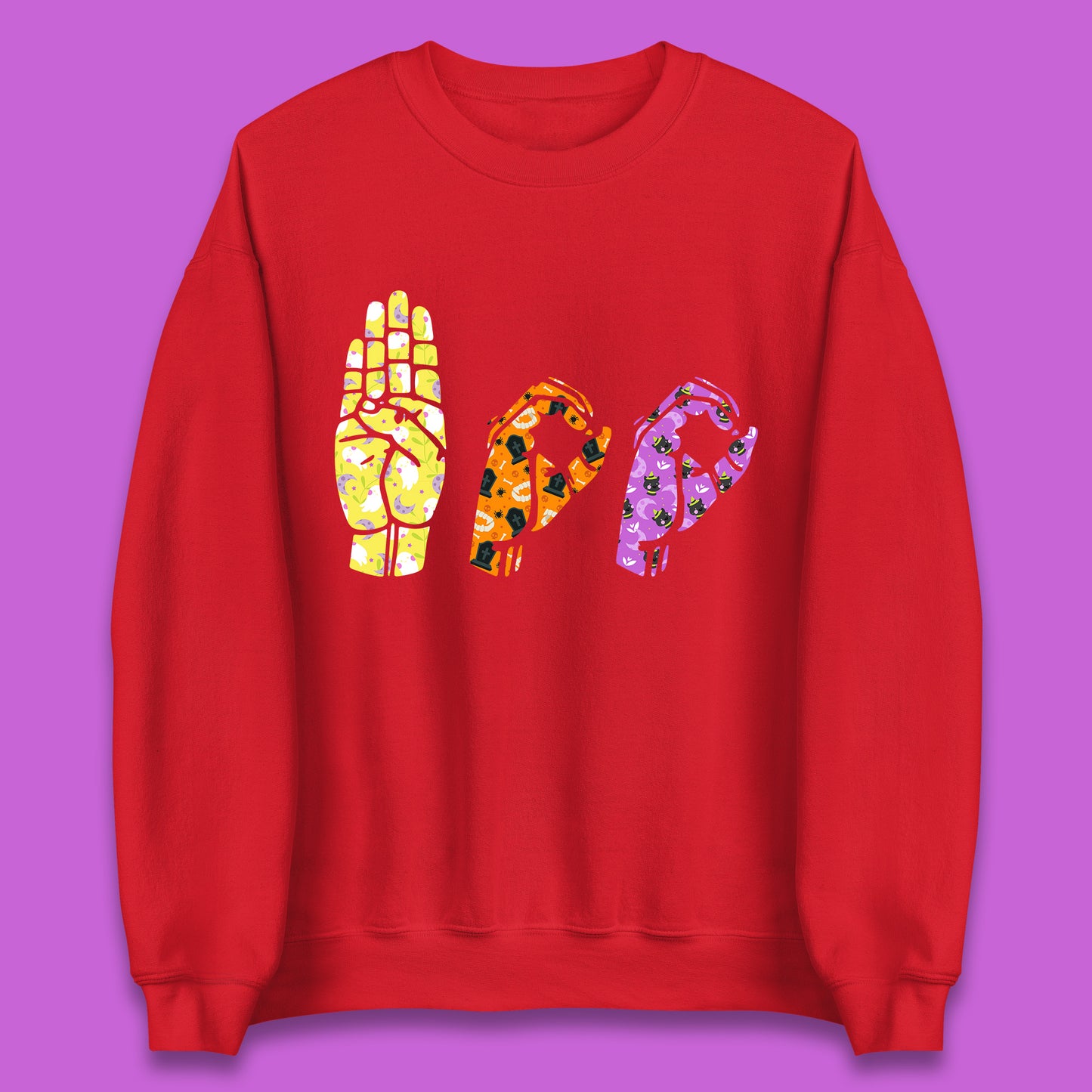 Halloween Hand Sign Language Boo Ghost American Sign Language Alphabet ASL Halloween Unisex Sweatshirt