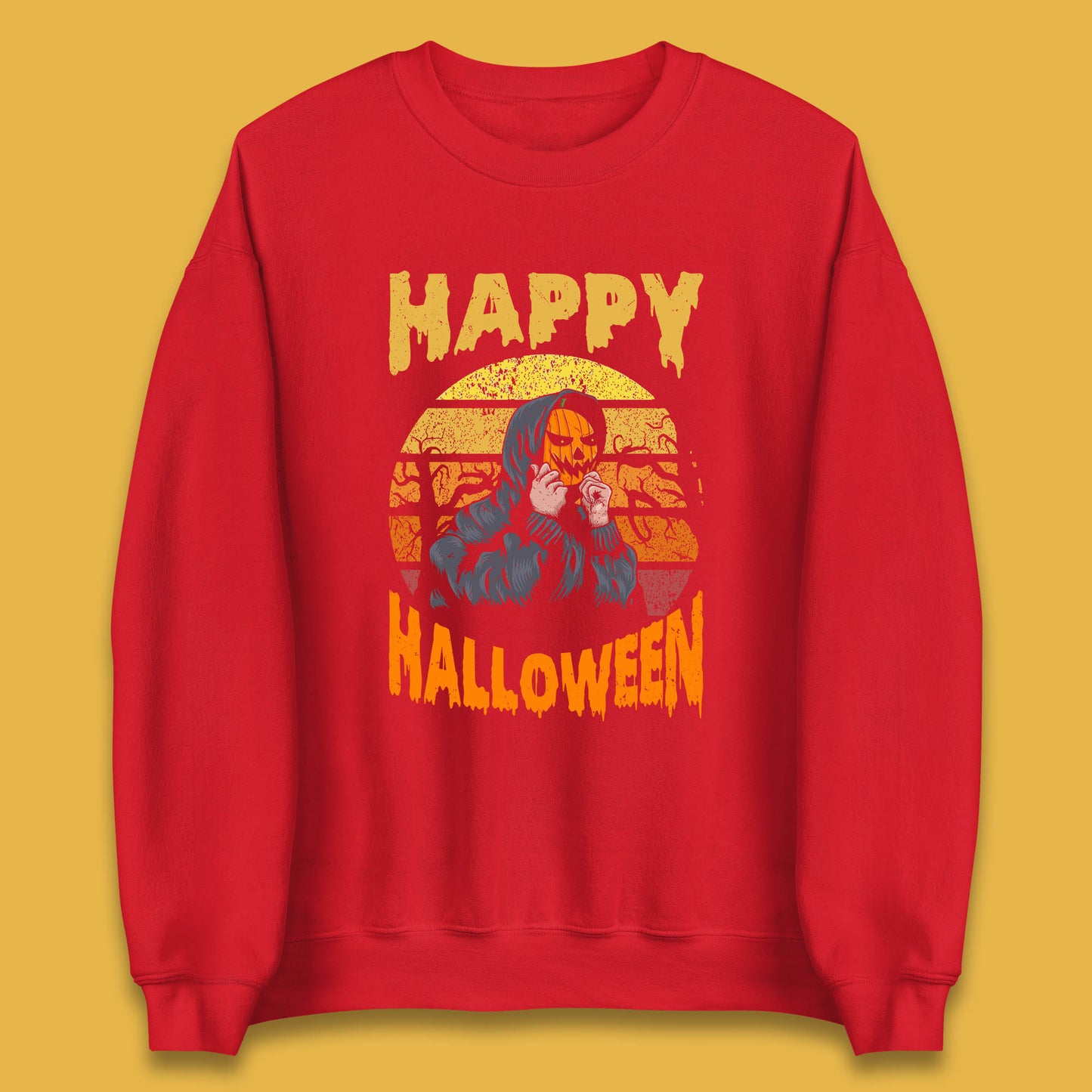 Happy Halloween Jack O Lantern Pumpkin Head Horror Scary Vintage Retro Halloween Unisex Sweatshirt