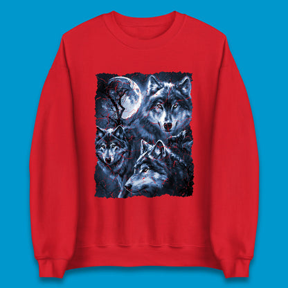 Wolf Family Howling 3 Wolf Moon Wild Free Wolves Three Gray Wolf Dog Animal The Mountain Unisex Sweatshirt